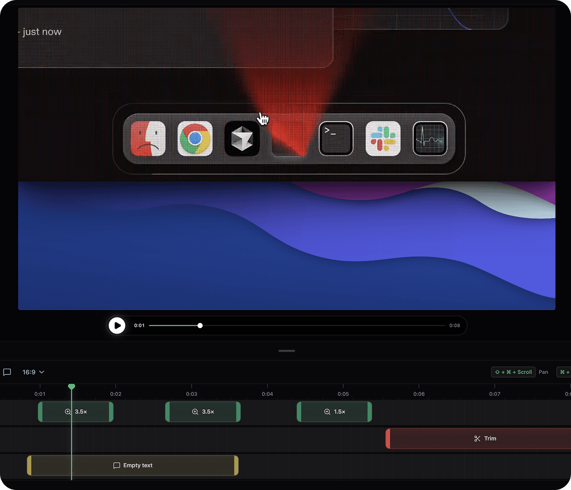 CrossCap editor — zoom timeline view