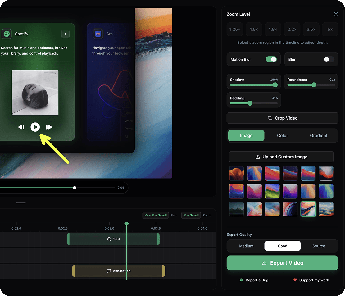 CrossCap editor — background customization